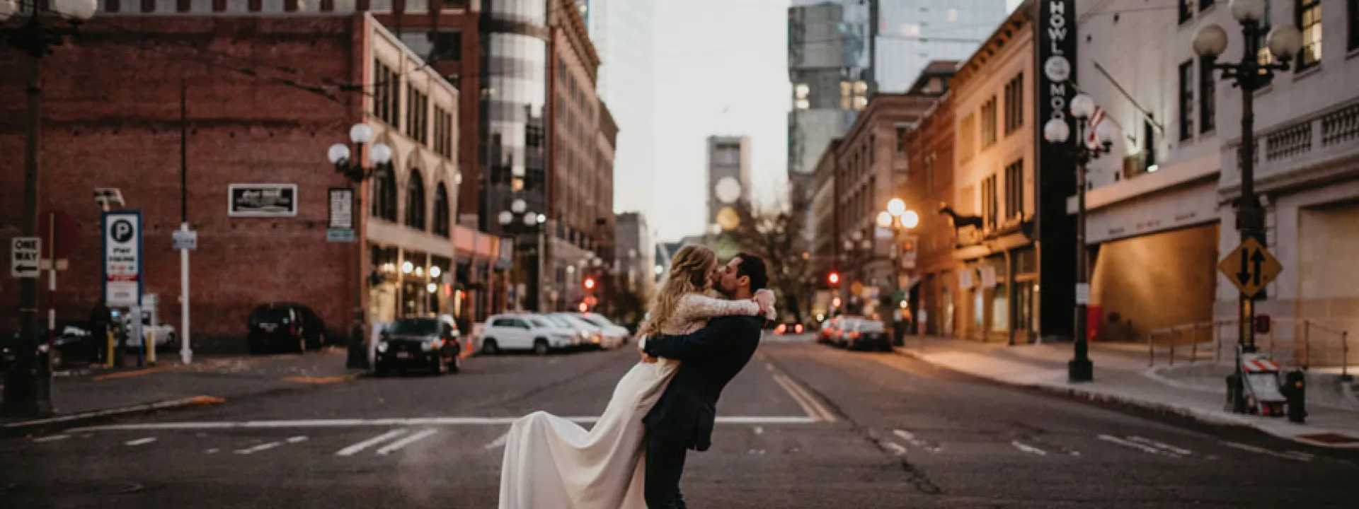 Brooklyn Nelson and Dima Koyfman kiss on the streets of Seattle