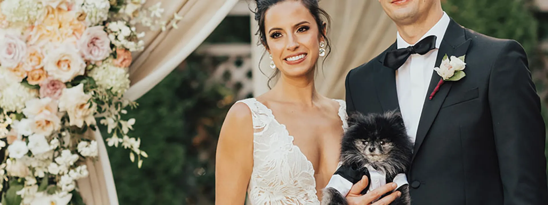 Sarah, Josh and their cat at their wedding at Admiral's House